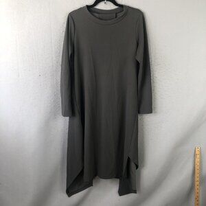 XD Xenia Design Dress Womens Large Gray Asym Hem Long Sleeve Swing Midi Gosi